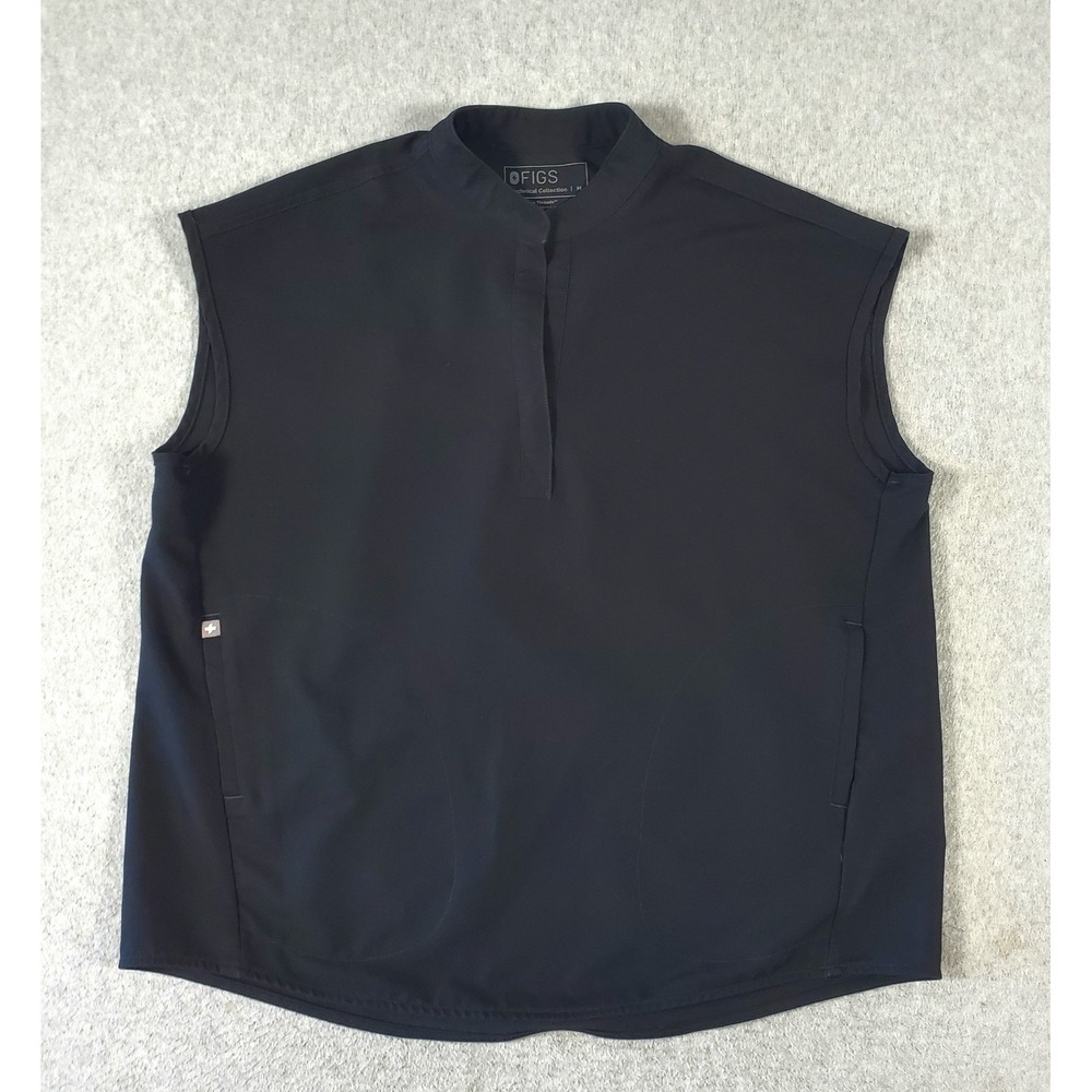 Figs Rafaela Oversized Scrub Top Womens Medium Black Sleeveless Mandarin Collar